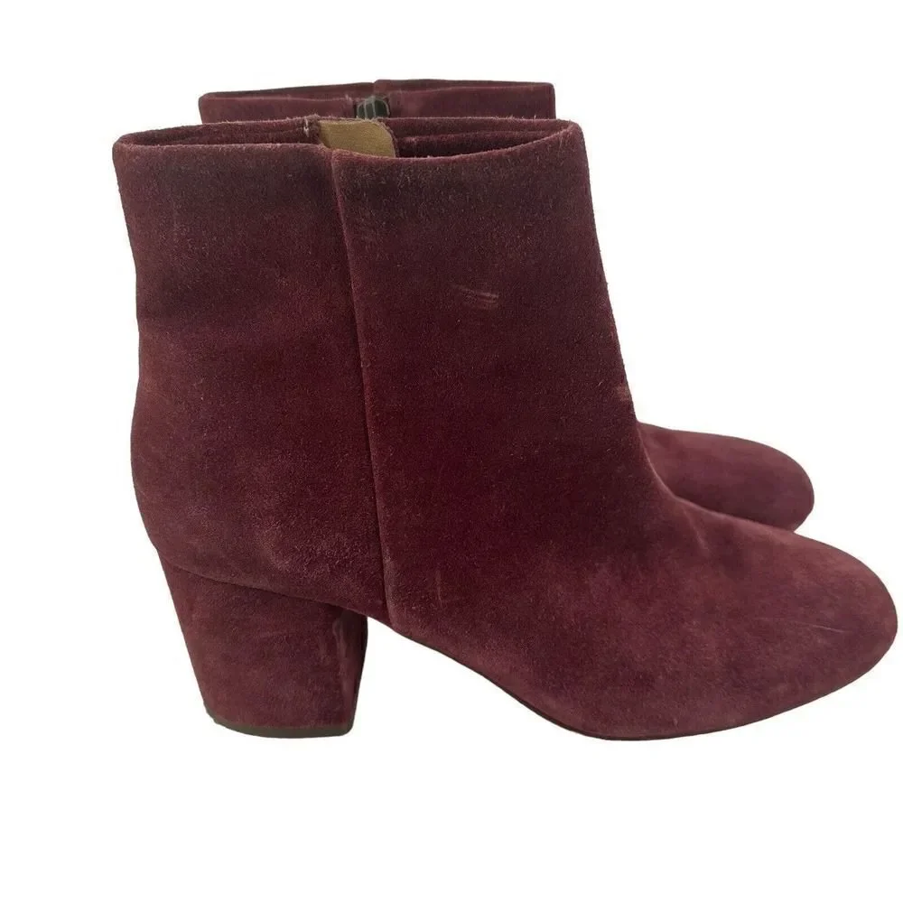 Splendid Ankle Boots Red Suede Leather Size 8.5 Side Zip Almond Toe Medium Heel